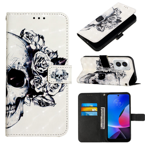 Moto G Play 2024 3D Painting Horizontal Flip Leather Phone Case - Skull